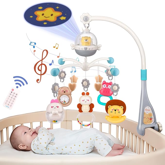 nicknack Baby Crib Mobile with Music and Light, Musical Nursery Mobile for Infants Newborn Gift 0-12 Months, Babies Bassinet Mobile with Remote Control