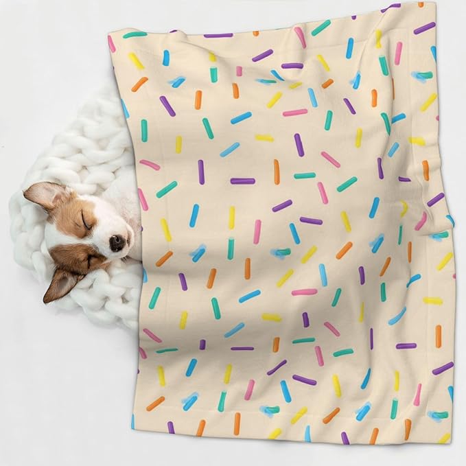 Reversible Plush Throw for Dogs and Cats, White Donut, Double Sided Blanket with Nubby Dot Side and Sleek Side Ideal for Cuddling Nesting Security
