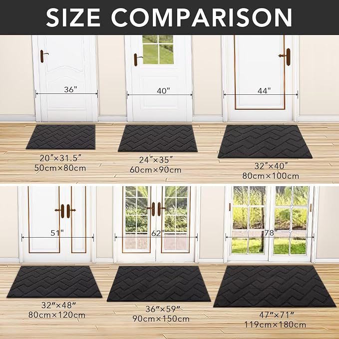 hicorfe Dirt Trapper Indoor Doormat, Non Slip Backing Washable Door Mats