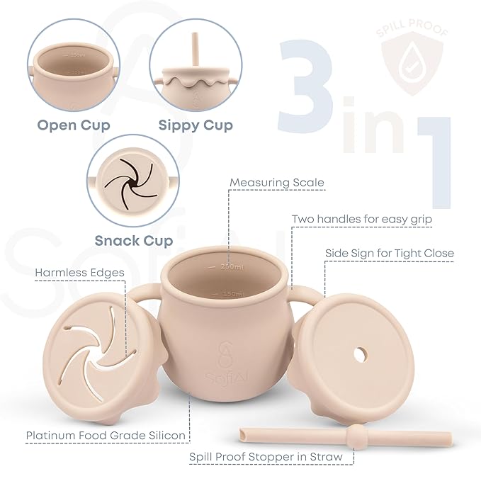 All In One Silicone Feeding Set - Safe for 6-12 Months - Non-Toxic Baby Led Weaning Supplies - Toddler Self Feeding Utensils - BPA-Free - Mess Free Essentials