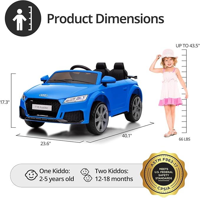Electric Ride on Car for Kids, Licensed Audi 12V 7Ah Kids Ride-on Toy for Toddlers 3-5 Year Old with Remote, Bluetooth - Dark Blue