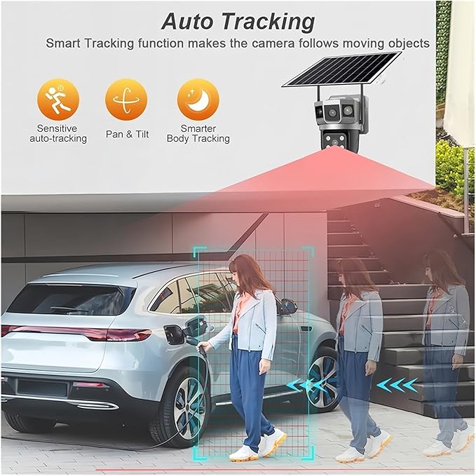 for Outdoor Camera Battery CCTV Monitor 4G SIM Card Network IP Security Pet Camera Motion Detection 3 Screen PTZ Camera(WiFi CCTV 128G Card)