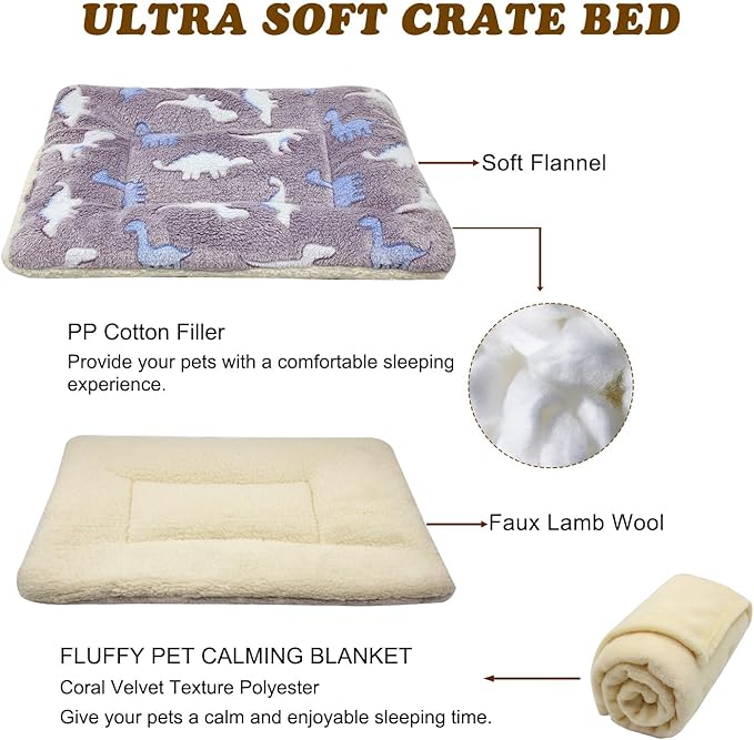 Cat Dog Bed Mat & Blanket, Reversible Pets Crate Pad Bed Mat and Ultra Soft Warm Fleece Calming Blanket for Small Puppy Kitty, Washable