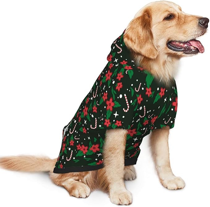 Black Candy Cane Hoodie,Christmas Cosplay Dog Clothes with Pocket and Hat Winter Clothes Sweaters X-Large