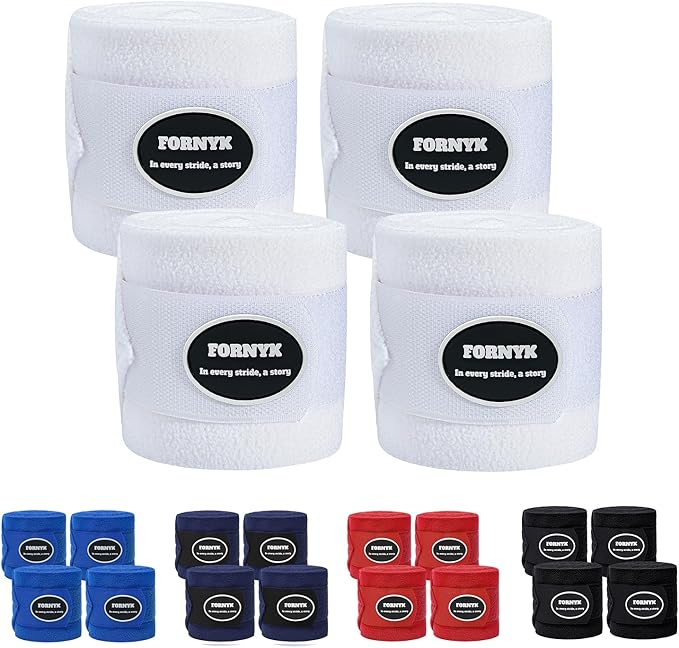 Horse Polo Leg Wraps, Fleece Wraps Elastic Bandages, Comfort Equestrian Standing Wraps, Set of 4, Boot Protection Stable Wraps Supplies (Full 10ft White)