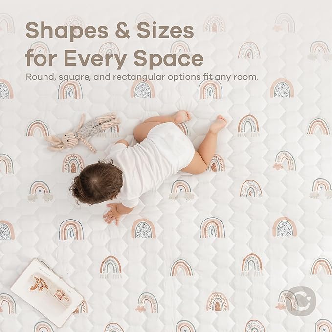Comfy Cubs Rectangle Kids Play Mat - Large 60 x 96 inches Soft Quilted Baby Floor Mat with Non-Slip Bottom - Plush Design for Toddlers' Playtime and Relaxation - Comfortable and Durable - Rainbow