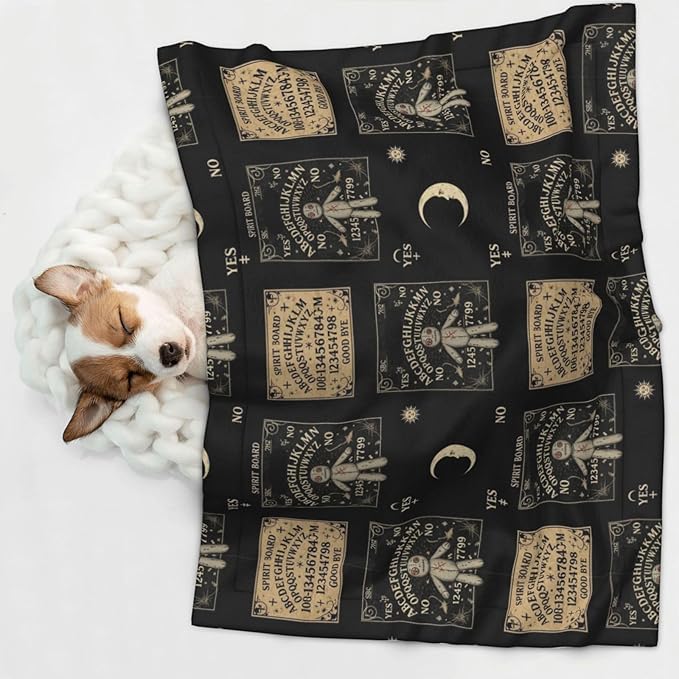 Double Sided Plush Pet Blanket for Small Large Animals, Spirit Board with A Voodoo Doll Occultism Set, Reversible Throw with Dimpled Dot Side and Flat Side for Kennels Living Rooms
