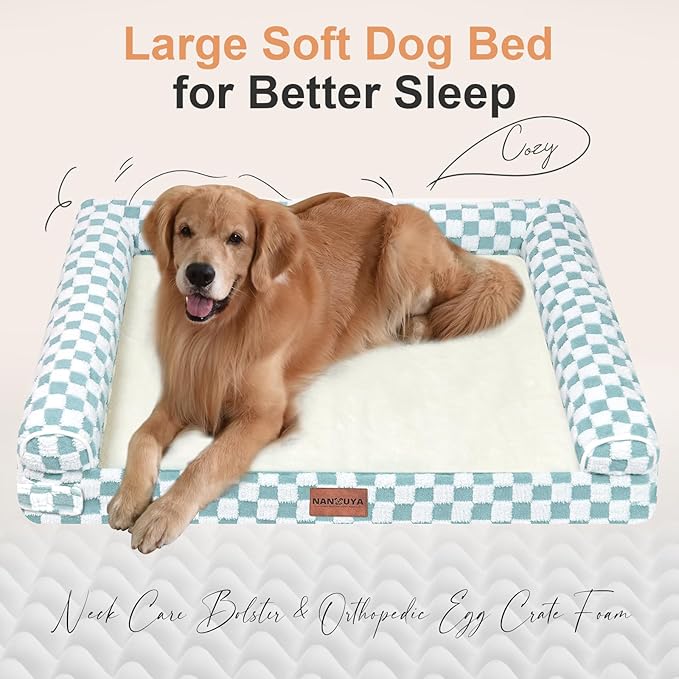 Large Dog Bed Orthopedic Washable: Beds Bolster XL Bed Large Big Dogs Egg Crate Foam Couch Sofa Waterproof with Removable Cover - Green Grid