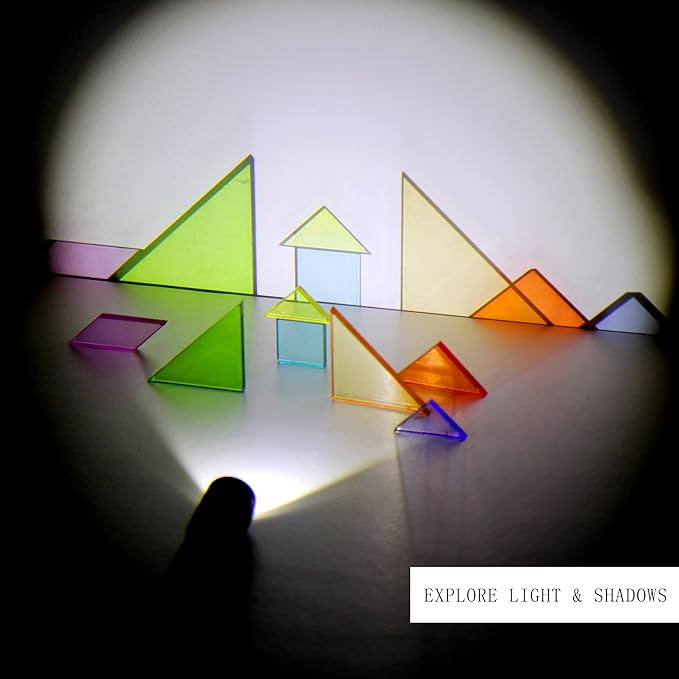Light Experiment Loose Parts Learning Kit, Light Table Transparent Materials, STEAM Activitis for Kids 3+, Montessori & Reggio Inspired Kindergarten Preschool Classoom Accessary (Regular Size)