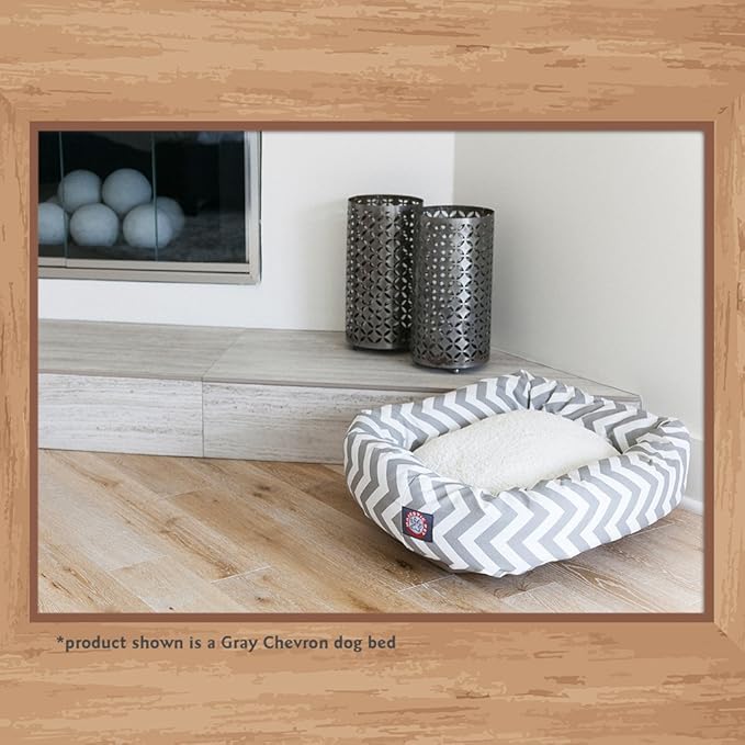 Majestic Pet 24 Inch Chevron Sherpa Calming Dog Bed Washable – Cozy Soft Round Pet Bed with Spine for Head Support - Fluffy Donut Bed 24x19x7 (inch) – Small - GRAY