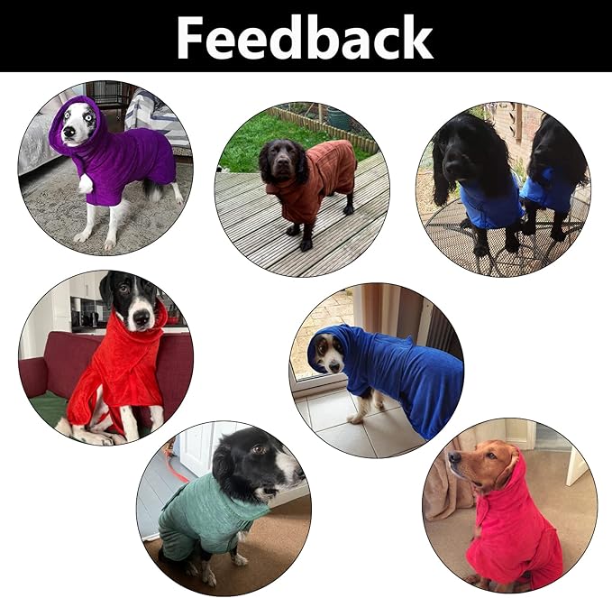 Geyecete Dog Drying Coat - Fast Drying Dog Bathrobe Towel - Microfibre Super Absorbent Pet Cat Bath Robe, Luxuriously Soft - Red - L