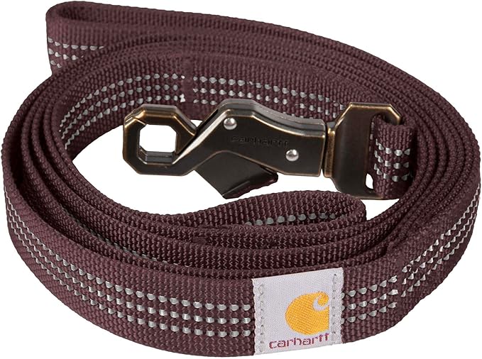 Carhartt Dual Handle Dog Leash, Durable Nylon Webbing Fabric W/Secure Metal Trigger Claw Clasp, Deep Wine, Large