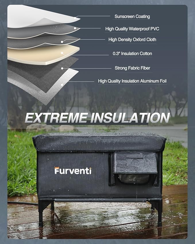 Outdoor Heated Cat House in Winter,Extremely Insulated & Weatherproof,Elevated Feral Cat Shelter with Waterproof Eaves & Escape Door for Outside Stray Barn Cat (Dark Grey,L.)