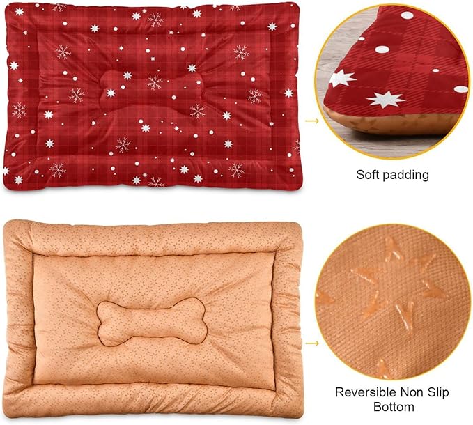 Red Buffalo Plaid Snowflake Christmas Pet Bed Cute Dog Bed Mat Absorbing Non Slip Pad Pet Sleeping Mat for Small, Medium, and Large Dogs Puppy Cat 24 in x 18 in
