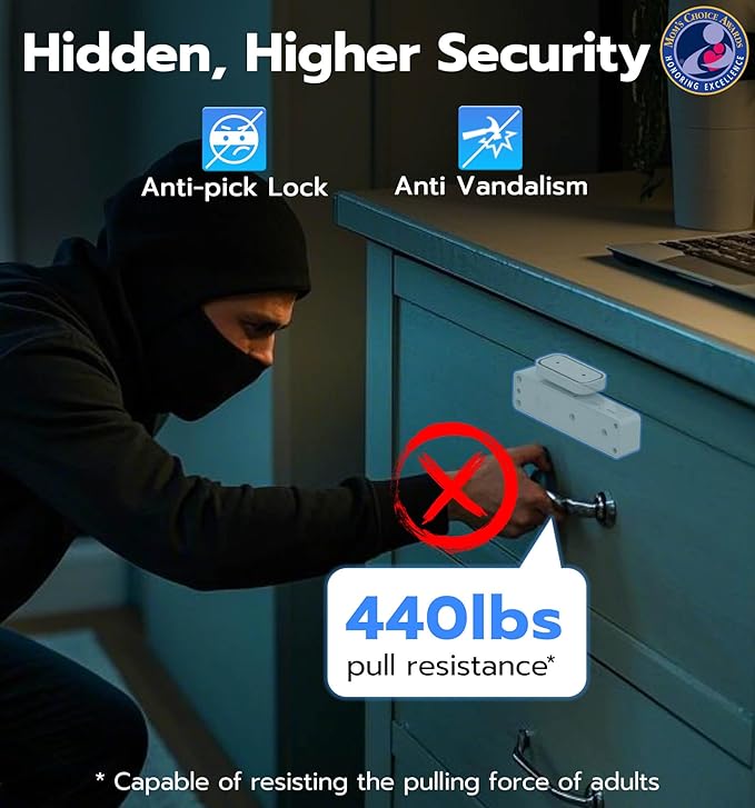 Anweller Baby Proofing Smart Cabinet Locks, Child Proof Hidden Drawer Locks, No Drill Adhesive Magnetic RFID Bluetooth Keyless Lock for Adults File Kitchen Cupboard Closet Liquor - White