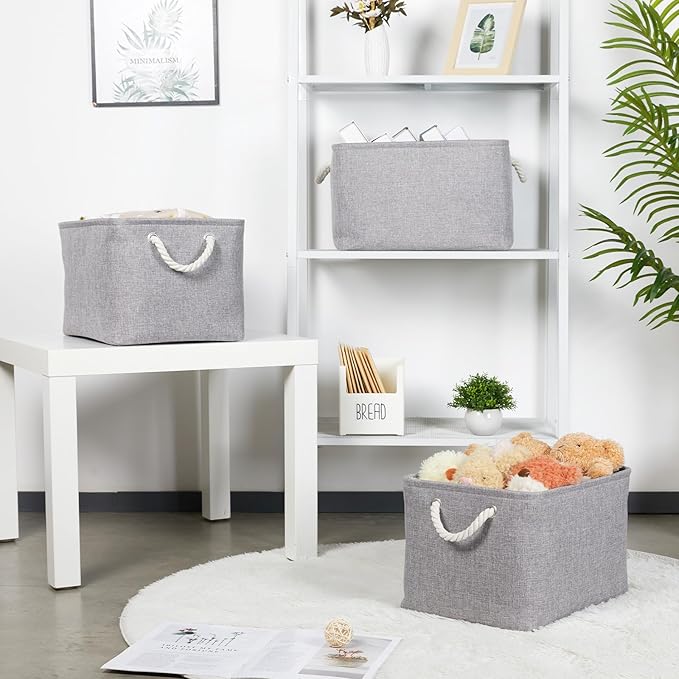 Bidtakay Storage Baskets Gray 3 Pack Shelf Baskets Collapsible Storage Bins for Clothes 15X11X9.5Inch Decorative Baskets with Handles Large Baskets for Organizing Closet Home Storage (Grey)