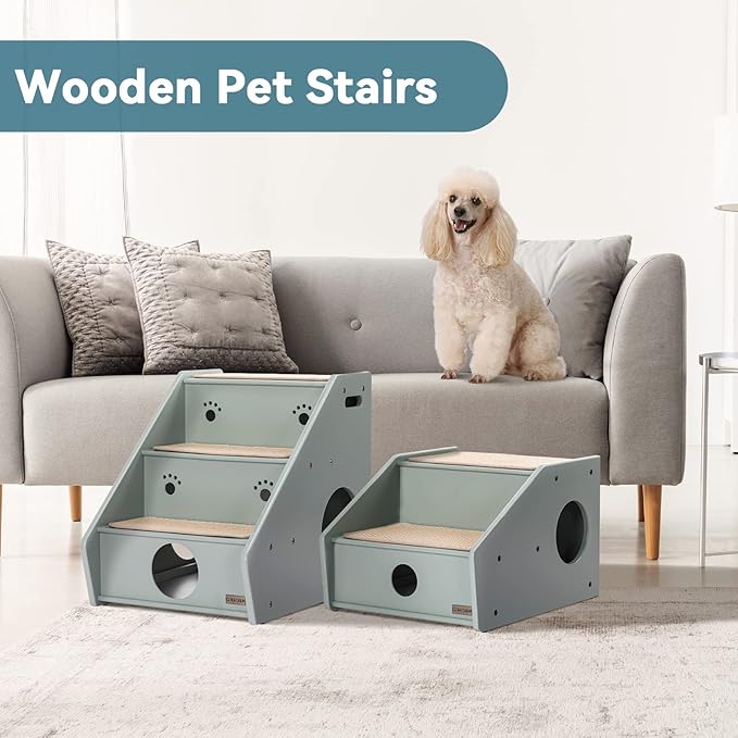 Petsfit Wooden 2 Cat Stairs for Dogs/Cats/Elderly Pets, Non-Slip Dog Steps for High Beds/Couch/Sofa, Green(21x17x14 inch)