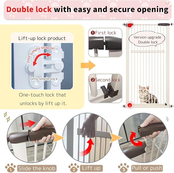 Lumizone Extra Tall Pet Gate 55.12" High Pressure Mounted 30.12"-34.05" Extra Wide (9 Sizes) 1.37" Gap for Cat Dog Stairs Doorway Hallway No Drilling Auto-Close (30.12"-34.05" W, Cream White)