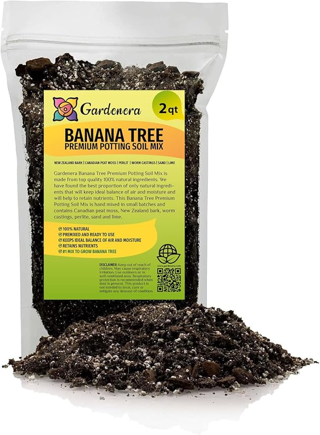 Gardenera Organic Banana Tree Soil Mix - Specially Designed for Thriving Banana Plants - Nutrient-Rich Blend for Healthy Root Development and Lush Foliage (2 Quart)