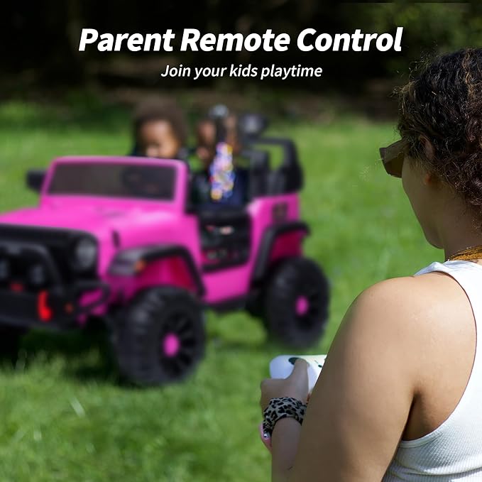 2 Seater Ride on Car Truck, 12V Kids Electric Ride on Toy for Big Kids Age 3-8 w/Remote Control- Hot Pink