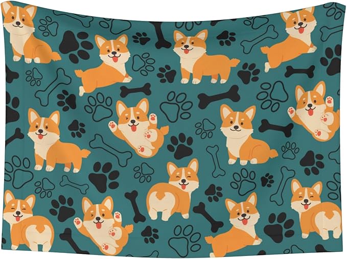 Corgi Dog Blanket for Pet - Yellow Puppy Throw Blanket 40x30 Blue Black Blankets for Puppy Dogs Cats