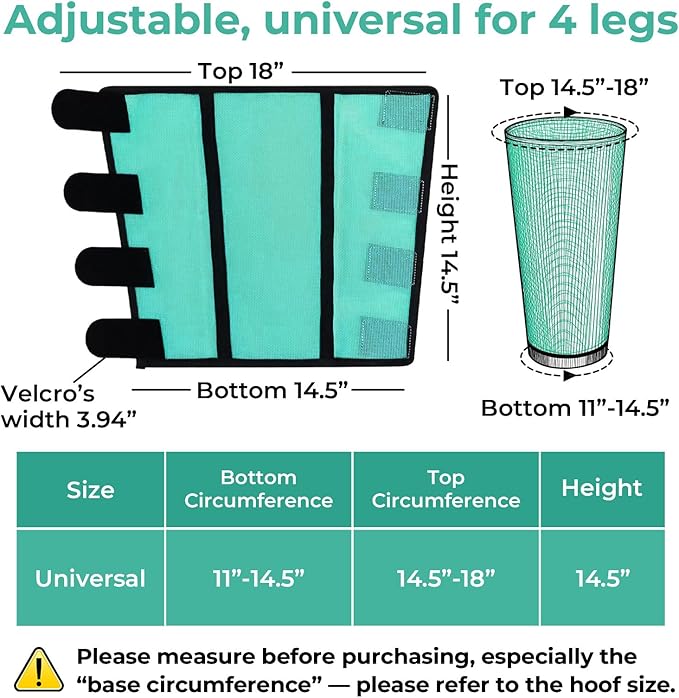 Mesh Horse Fly Boots Set of 4，Adjustable and Universal Loose Fitting & Non-Slip Horse Fly Leggings for Horses,Reduce Stressful Stomping (Green)