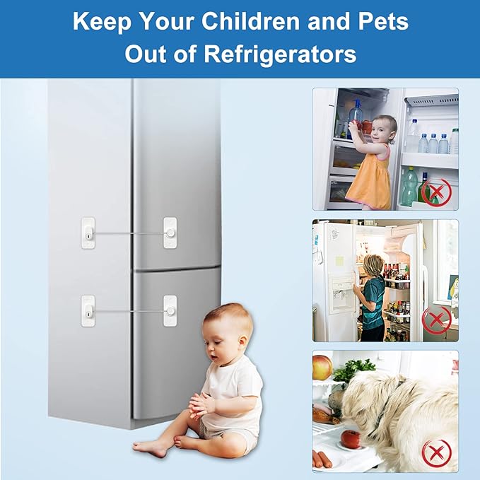 Refrigerator Lock AOSITE 4 Pack Mini Fridge Locks for Kids No Drill Cabinet Lock with Keys Cupboard Lock Child Safety Locks for Cabinets Drawer Locks with Keys Freezer Lock White