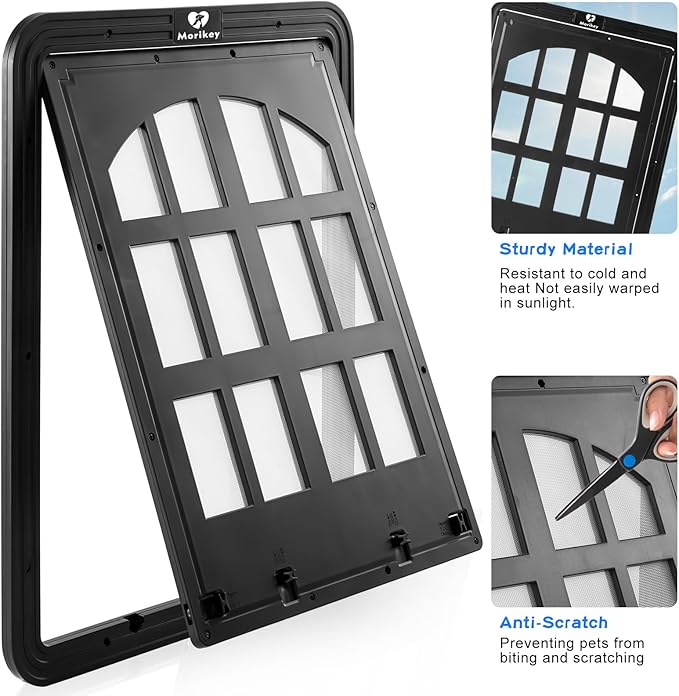 Large Dog Screen Door, 13 x 17 inches Flap Opening Dog Door for Screen Door with 4 Entry Ways, Magnetic Self-Closing Pet Screen Door for Dogs Cats, Black