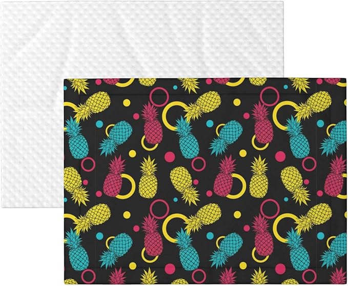 Two Sided Pet Cuddler Blanket for Anxiety Calming, Colorful Tropical Summer Pineapple Print, Reversible Plush Design with Bubble Dot Pattern Provides Familiar Surface Anywhere