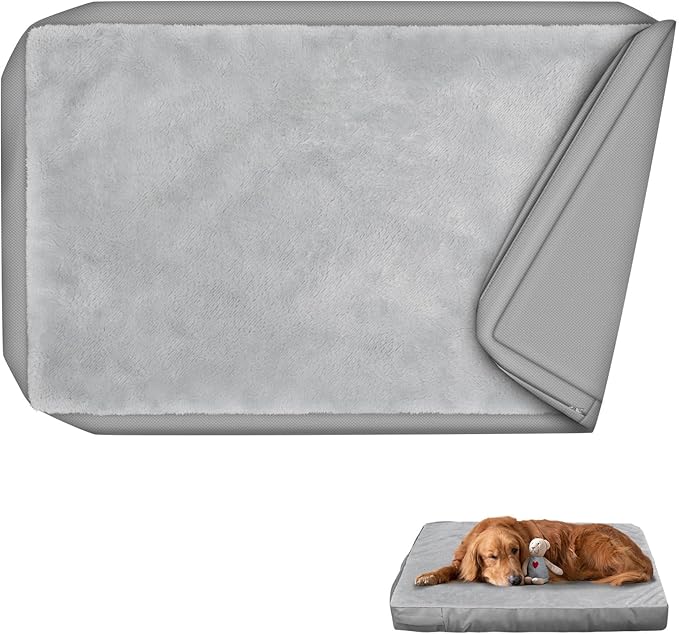 Explore Land Waterproof Dog Bed Cover Machine Washable Fluffy Dog Bed Replacement Cover, 36Lx27Wx4H inch, Gray