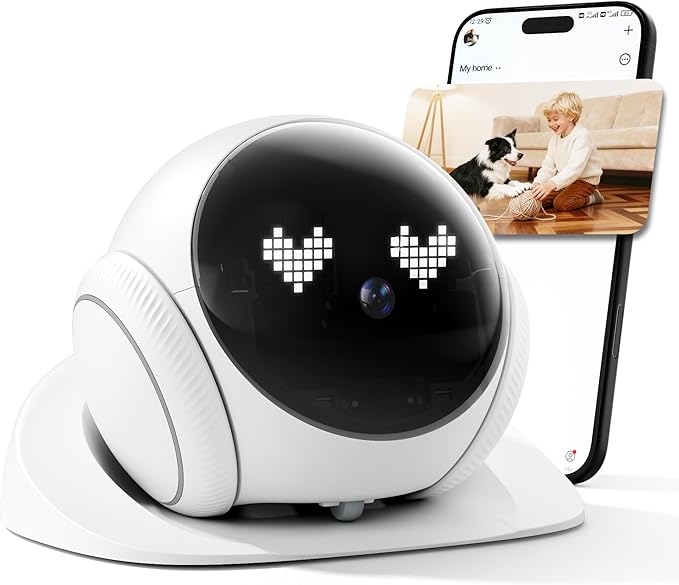 XZI Movable Indoor Robot Camera, Family Bot Security for Cat/Dog/Pet/Elderly, Robot Camera on Wheels with Auto-Recharge, 2-Way Talk, Night Vision, Motion Detection, Phone App
