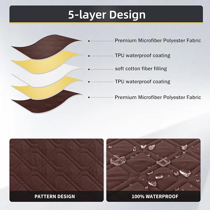 ele ELEOPTION 100% Waterproof 2 Piece Couch Cover Pet Blanket Sectional L Shape Sofa Cushion Cat Dog Bed Cover (Chaise Lounge + 2 Seat Covers) Coffee