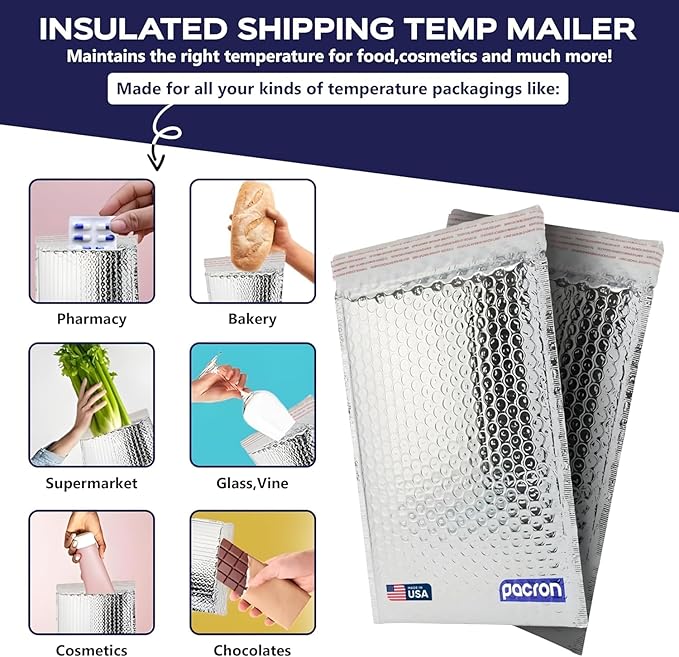 500-Pack Insulated Silver Thermal Bubble Mailers 11 x 15 - Waterproof Metallic Foil Self-Sealing Padded Envelopes for Cold Shipping, Perishables, Food, Cosmetics, Pharmaceuticals