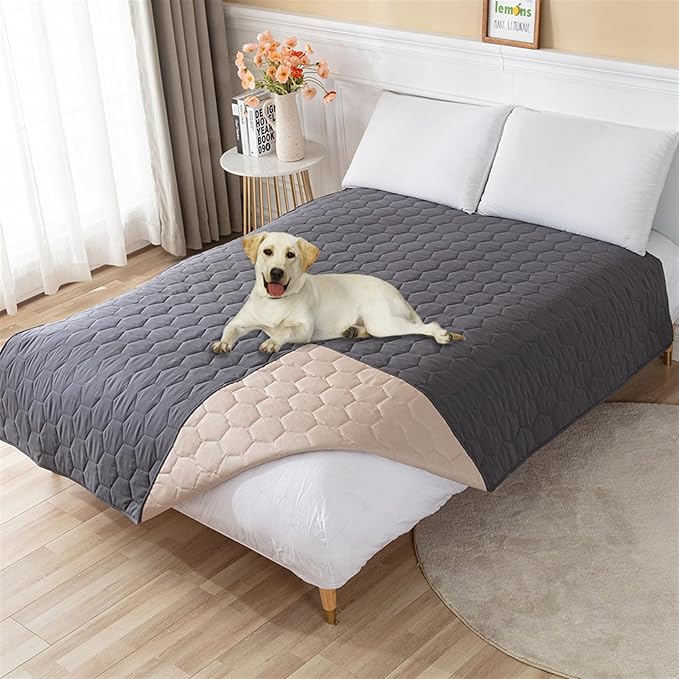 GIBZ Waterproof Dog Bed Cover Anti Slip Pet Furniture Protector Washable Blanket Large Soft Quilted Mat, Dark Grey, 130x210cm