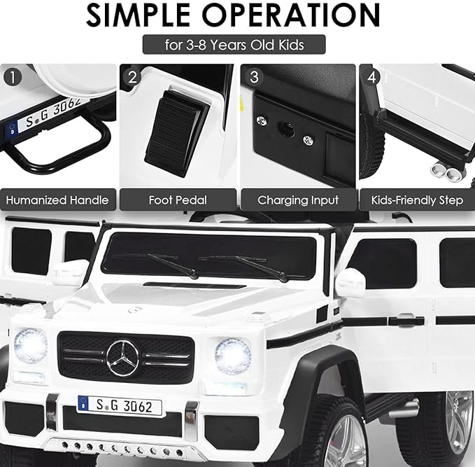 Costzon Ride on Car, Licensed Mercedes-Benz Maybach, 12V Battery Powered Vehicle Toy w/ 2 Motors, Remote Control, 3 Speeds, Lights, Horn, Music, Aux, Storage, Truck, Electric Car for Kids (White)