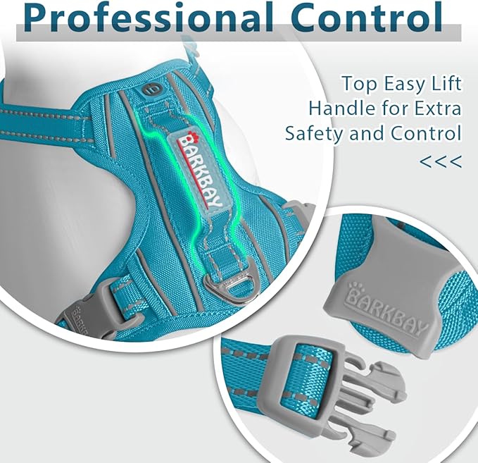 BARKBAY Dog Harness No Pull Oxford with ID Tag Pocket - Heavy Duty, Reflective, Easy Control for Large Dogs(Aqua Oxford,S)