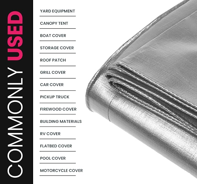 PROTARP Extreme Heavy Duty 22 Mil Tarp Cover, Waterproof, UV Resistant, Rip and Tear Proof, Poly Tarpaulin with Reinforced Edges for Roof, Camping, Patio, Pool, Boat. (Silver/Black 10′ X 10′)