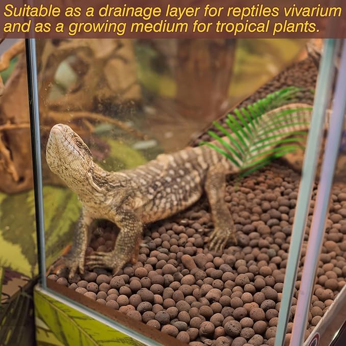 ZeeDix Reptile Substrate Leca Balls - 10LBS Organic Expanded Clay Pebbles, Bioactive Terrarium Bedding for Reptile Tank Habitat Accessories, Ideal for Bearded Dragon, Tortoise, Gecko, Snake & Frog