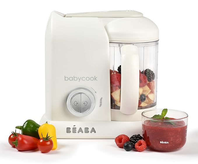 BEABA Babycook Solo 4 in 1 Baby Food Maker, Puree Steamer and Blender for Purees, Grinder with Auto Steam Cooking, Lrg Capacity 4.5 Cups 27 Servings in 20 Mins, White