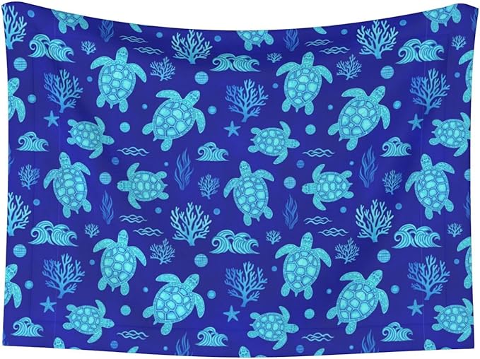 Double Sided Pet Mat for Dog Bed Topper Cat Blanket Furniture Protector, Watercolor Blue Sea Turtle, Reversible Plush with Tactile Dot Pattern for Style Change