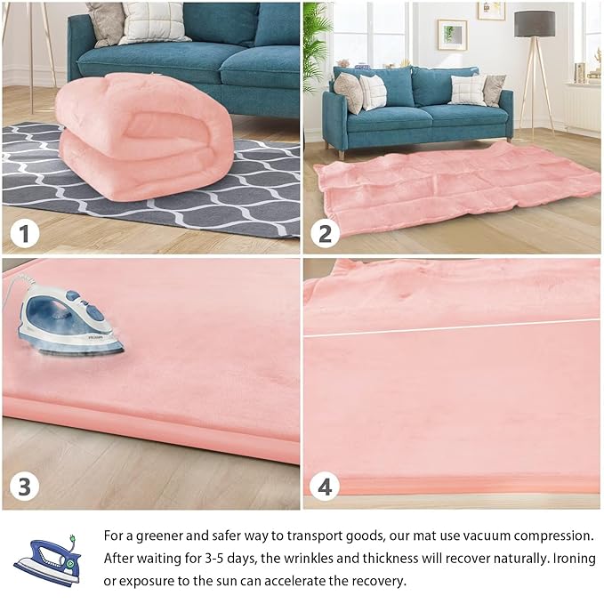 Baby Play Mat for Floor Tummy Time Mat Nursery Rug Muscle Mat Area Rug Playroom Rug Tatami Mat 6'7"x5'11" Memory Foam 1.3" Thick Crawling Mat for Babies,Toddlers, Infants, Kids,Floor Mat(Pink)