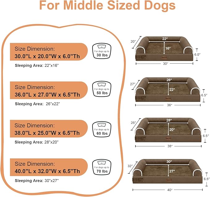 Large Dog Bed Orthopedic Washable: Beds Bolster XL Bed Medium Large Dogs Egg Crate Foam Couch Sofa Waterproof with Removable Cover - Dark Coffee