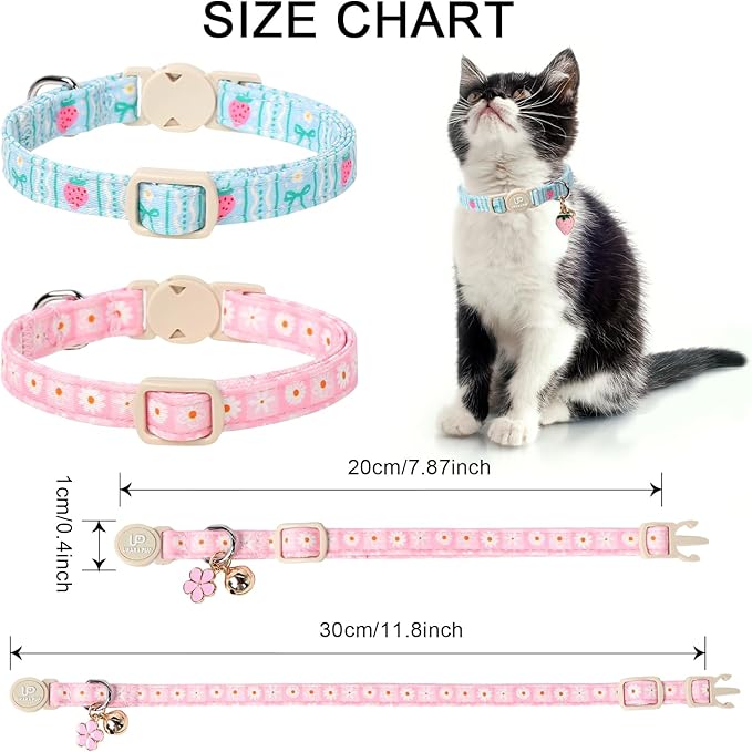 Cat Collar, Pack of 2 Summer Kitten Collars-Cute Lime and Strawberry Pendants-Breakaway Kitty Collars,Cat Collar with Bell, for Girl & Boy Cats