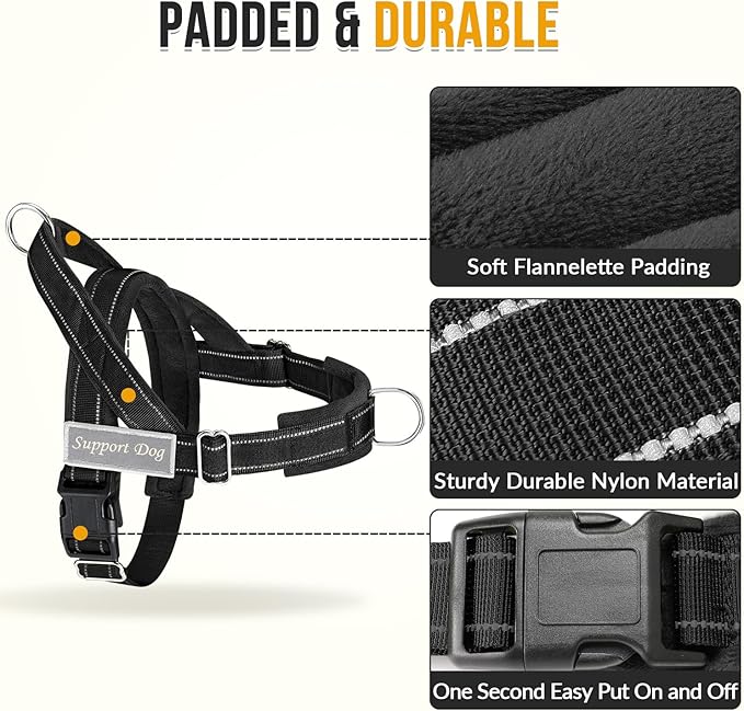 SlowTon No Pull Dog Harness - Heavy Duty Dog Harness and Leash Set for Medium Large Dogs, Reflective Tactical Harness with Soft Padded and Front Clip for Easy Walk and Training （B, M