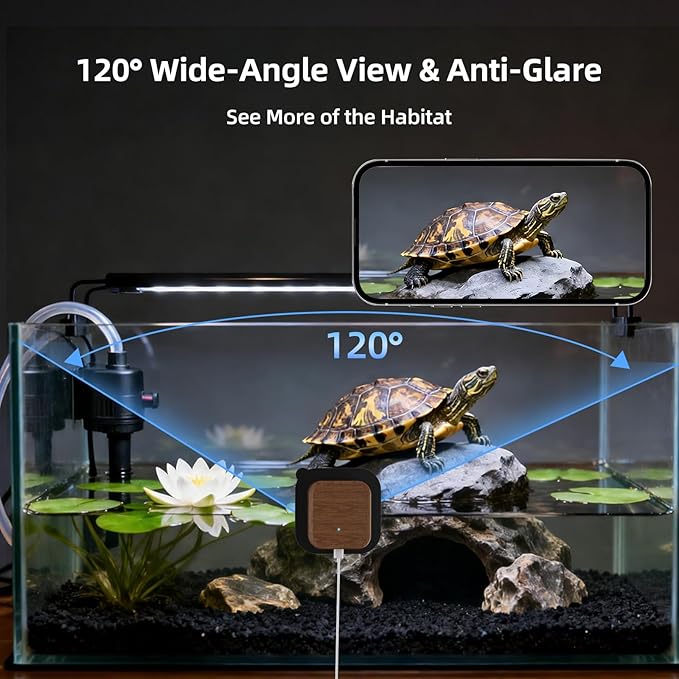 5MP Aquarium & Terrarium Camera, WiFi Pet Camera with Daily Time-Lapse Video, 120° Wide-Angle Anti-Glare Lens, AI Motion Alerts, Color Night Vision, Easy Magnetic Install for Fish, Reptiles, Insect