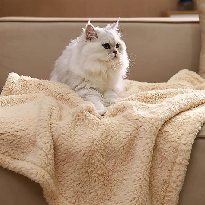 Pet Blankets for Couch Sofa Bed Dog Blankets Reversible Cat Blanket Soft Furniture Protector Cover for Small Medium Large Dogs Cats, Beige, 16 x 24 inches
