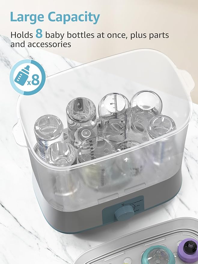 GROWNSY Adjustable 3 in 1 Large Bottle Sterilizer and Dryer, Electric Steam Baby Bottle Sterilizer, Bottle Sanitizer for Baby Bottles & Pacifiers, Breast Pump Parts Blue