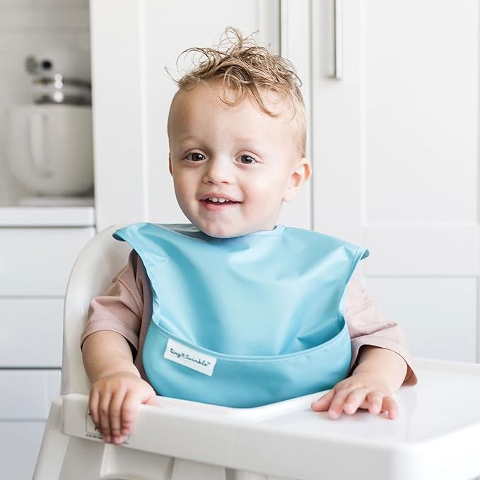Tiny Twinkle Mess Proof Baby Bibs for Eating - Waterproof, Wipeable Bibs - Toddler Bibs - Travel Friendly - PFAS, PVC, BPA, Phthalate Free - Baby Food Bibs(5 Pack, Boy Spring)