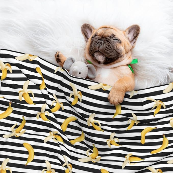 Reversible Plush Throw for Dogs and Cats, Banana and Strap, Double Sided Blanket with Nubby Dot Side and Sleek Side Ideal for Cuddling Nesting Security