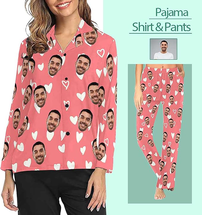 D-Story Personalized Pajamas with 1-8 Faces for Women Men, Custom Christmas Pjs, Pajamas Gifts For Family,Cat Mom,Dog Mom